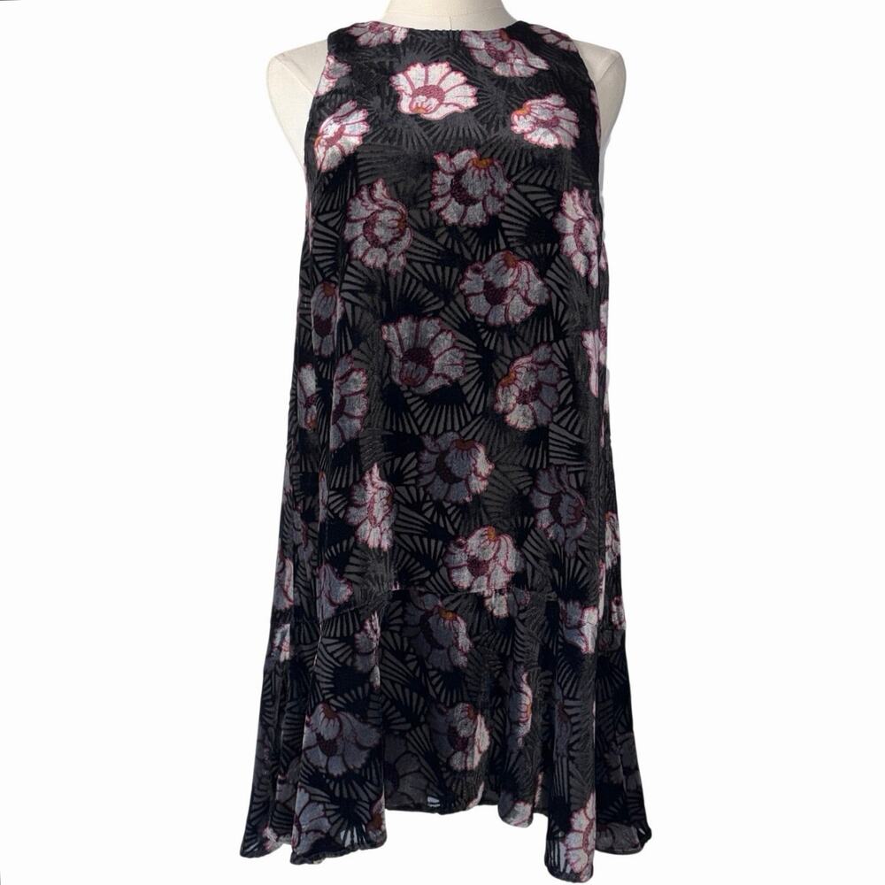 Loft Velvet Burnout Shift Dress Y2K Black Knee Length Boho Whimsigoth Size XS